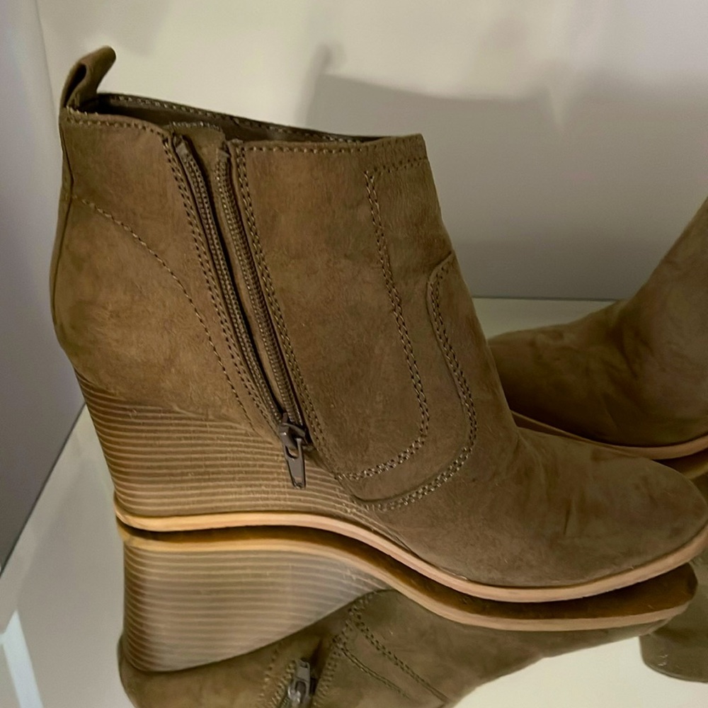 Dv8 taupe “suede” wedge booties